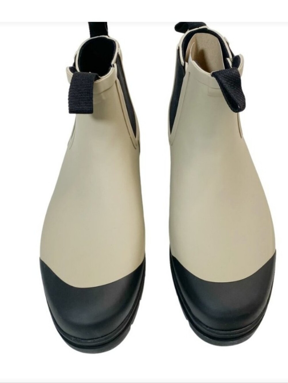 Everlane Two-Tone Chelsea Rain Booties - Cream & Black